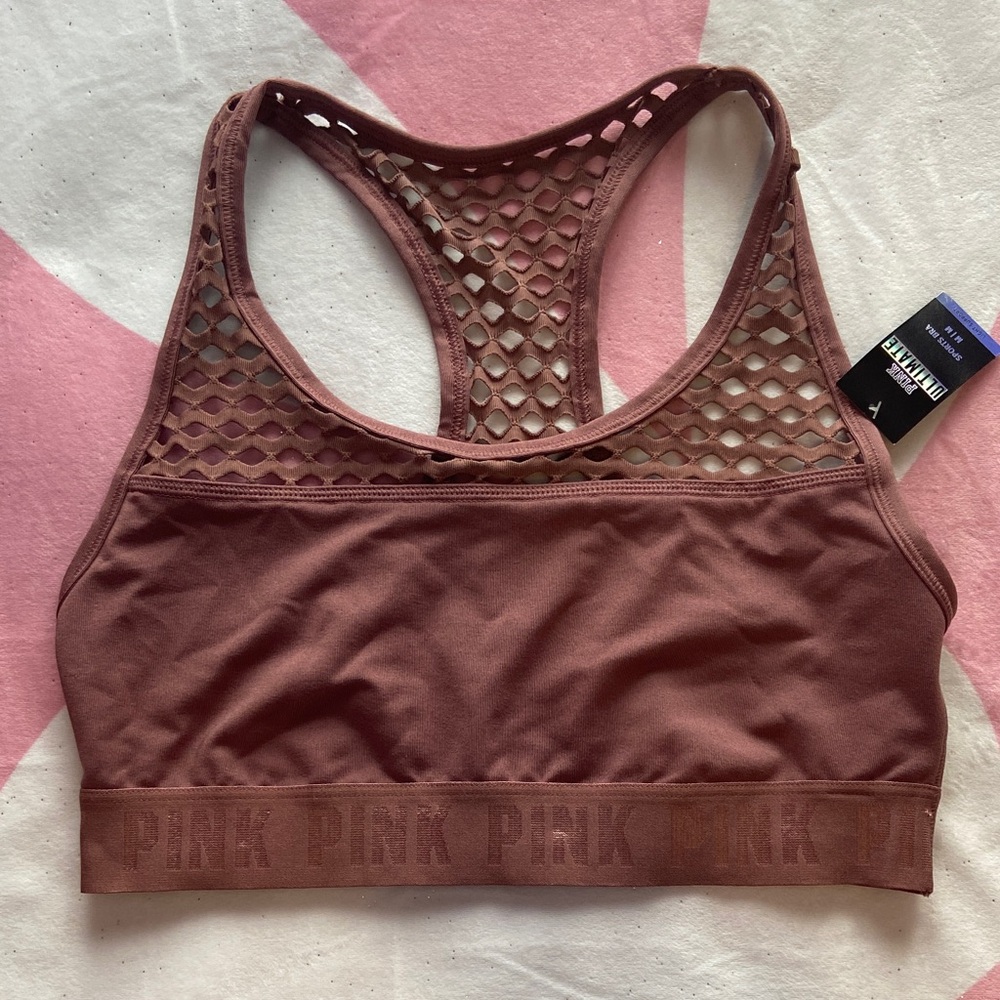PINK Victoria's Secret Mesh Racerback Sports Bra - Tan